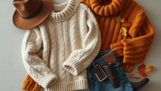 Roupa de inverno em tons terrosos com suéter mostarda, botas e acessórios